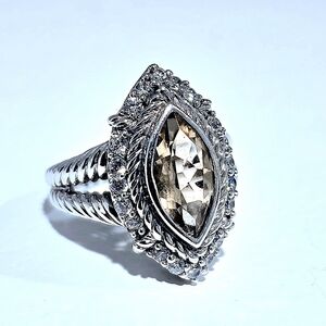 Judith Ripka Silver Ring with Gold Marquise Stone